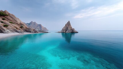 Coastal Cliffs and Turquoise Water Reflecting Sky