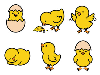 Cute Yellow Chickens in Various Poses.