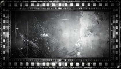 Vintage Film Strip Background with Scratches and Grunge Texture - Old Movie Reel Frame in Black and White