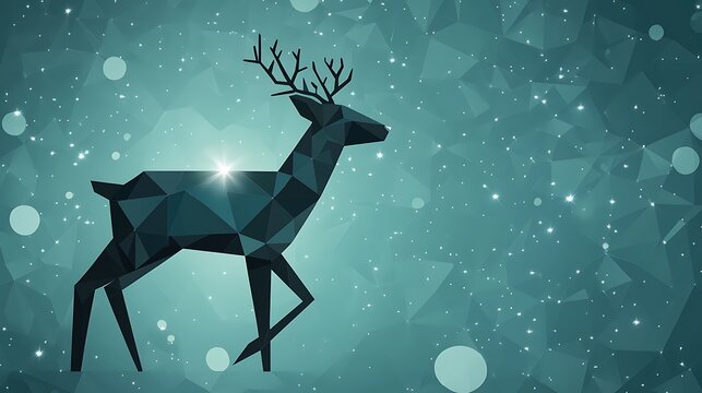 Geometric reindeer illustration with a teal background and sparkling stars for christmas designs - Powered by Adobe