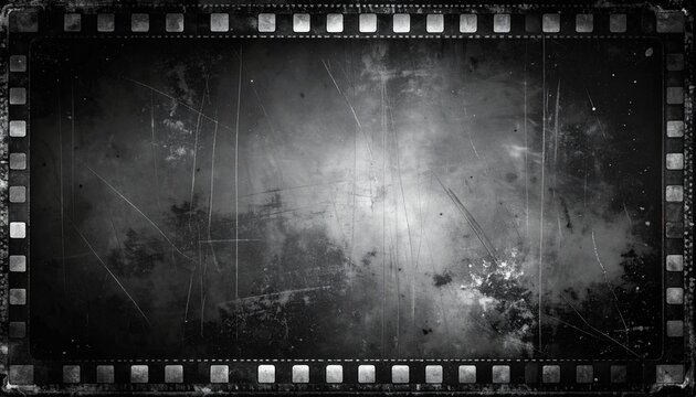 Grungy Old Film Strip Background with Scratches and Dust - Black and White Vintage Texture for Movie and Photography Concepts