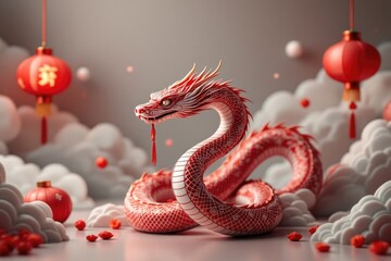 Obraz premium Stylized dragon and lanterns