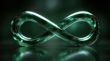 Emerald infinity symbol, glassy, reflective