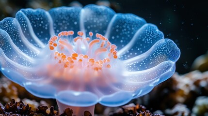 Glowing, translucent jellyfish, close-up