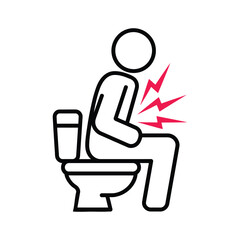 Stomach Pain Constipation Icon | Person with Abdominal Pain on Toilet Vector Outline