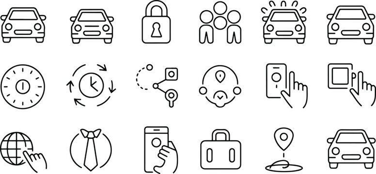 Car Sharing Service Icon Set Illustration