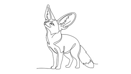 Fototapeta premium Elegant single line drawing of a fennec fox looking up, perfect for minimalist designs, branding, and animal lovers seeking a modern graphic asset