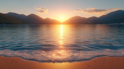 Golden sunset over tranquil ocean