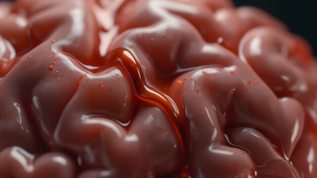 Gleaming cerebrum awash in crimson fluid