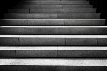 Close-up of concrete stairs with strong shadows creating a pattern of light and dark steps evoking a sense of depth and structure
