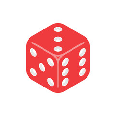 Red Six-Sided Dice Cube Icon for Game and Casino Designs. Vector Illustration on White Background.