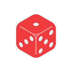 Red Six-Sided Dice Cube Icon for Game and Casino Designs. Vector Illustration on White Background.