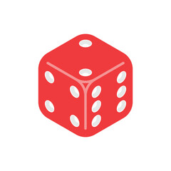 Red Six-Sided Dice Cube Icon for Game and Casino Designs. Vector Illustration on White Background.