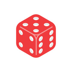 Red Six-Sided Dice Cube Icon for Game and Casino Designs. Vector Illustration on White Background.