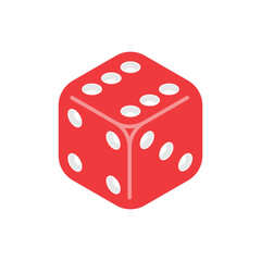 Red Six-Sided Dice Cube Icon for Game and Casino Designs. Vector Illustration on White Background.