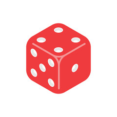 Red Six-Sided Dice Cube Icon for Game and Casino Designs. Vector Illustration on White Background.