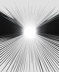 Obraz premium Black and white radial burst pattern with a bright white center and radiating lines creating a dynamic, intense visual effect