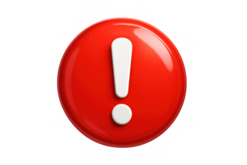 Red glossy 3d exclamation mark icon showing a critical alert, security system issue, or urgent message. Transparent background