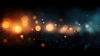 Glowing orange and blue bokeh lights with sparkling particles against a dark background creating a magical and energetic atmosphere