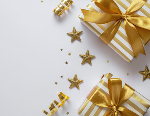 Elegant Gold and White Holiday Gift Flat Lay