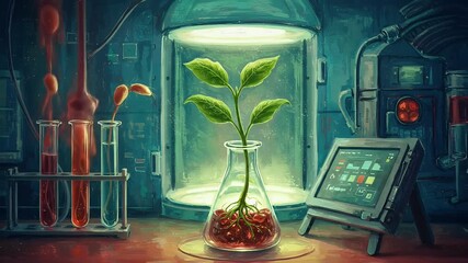 Laboratory Plant Growth Science Flask Research Footage