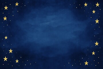 Fototapeta premium Deep navy night sky background framed with golden stars and soft celestial accents