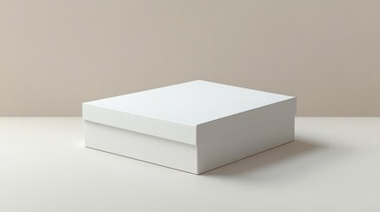 Naklejka premium Closed plain white square box with lid placed on white surface against beige background