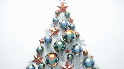 Christmas tree shape made of ornaments stars and snowflakes on a white background artistic design