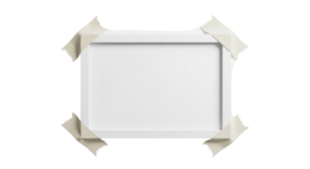 Blank white photo frame template attached with masking tape mockup isolated PNG with Transparent Background