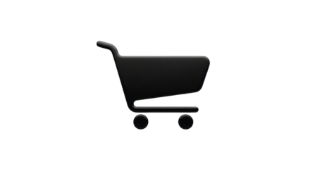 Black 3D render shopping cart icon for e-commerce websites and digital purchase applications isolated PNG with Transparent Background