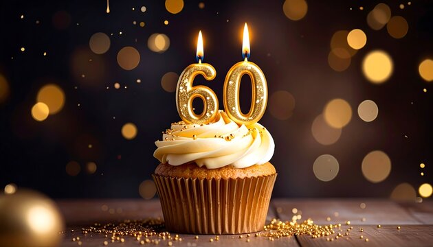 Sweet Frosted Cupcake Featuring 60 Candle as Charming Centerpiece for a Memorable Sixtieth Birthday Party