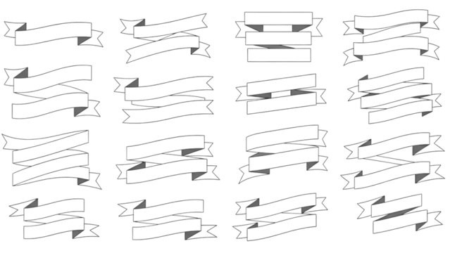 A set of vector banner ribbons offer graphic design element options on a solid black background. - Powered by Adobe