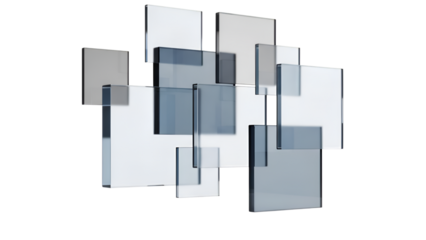 Abstract arrangement of translucent and opaque rectangles creates modern visual art.