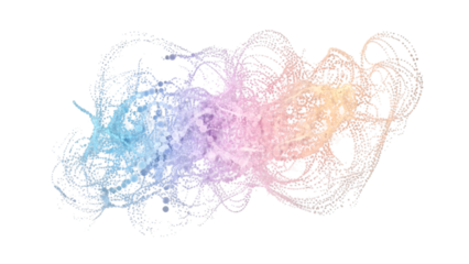 Abstract cloud of pastel colored spheres gently swirling on a black background, ethereal and dreamy