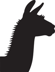 Obraz premium Black silhouette of a llama head facing right with spiky mane detail white animal