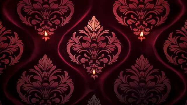 Elegant Damask Wallpaper Burgundy and Brown Floral Pattern