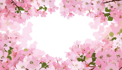 Delicate pink cherry blossom vector frame with ample copy space, ideal for spring greeting cards and romantic invitations.