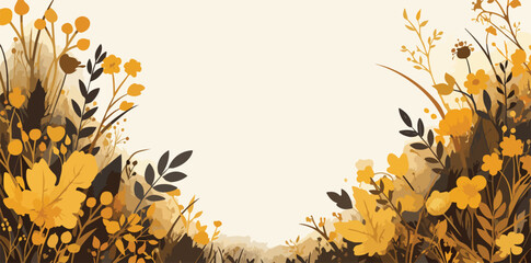 Vibrant vector illustration featuring a beautiful autumnal border of golden leaves and wildflowers, perfect for seasonal designs with ample copy space.