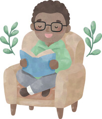 Watercolor Man Reading Book &ndash; Calm Lifestyle Men&rsquo;s Day Illustration
