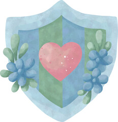 Watercolor Shield Emblem Clipart &ndash; Strength and Care Men&rsquo;s Day Symbol