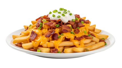 Loaded Cheese and Bacon Fries with Sour Cream and Chives, Isolated on Transparent Background