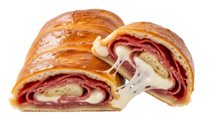 Delicious Stromboli with Melted Cheese and Salami, Isolated on Transparent Background
