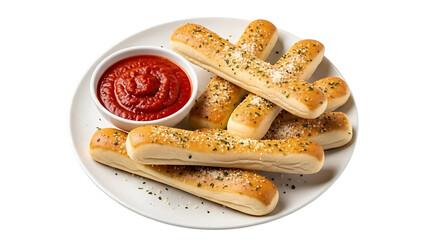 Garlic Breadsticks with Marinara Sauce Isolated on Transparent Background