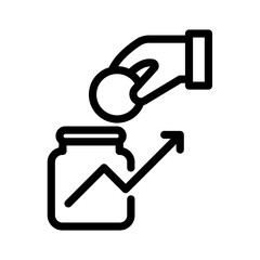 Investment Icon Hand Placing Coin into Jar with Upward Arrow, Concept of Financial Growth