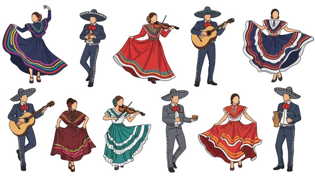 Vibrant Mexican dancers and musicians in traditional festive attire celebrate culture and heritage with lively performances and joyful spirit