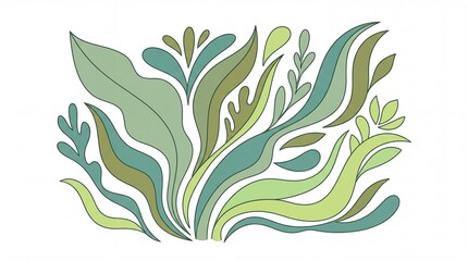 Modern Abstract Stylized Plant Leaves Botanical Vector Art on White