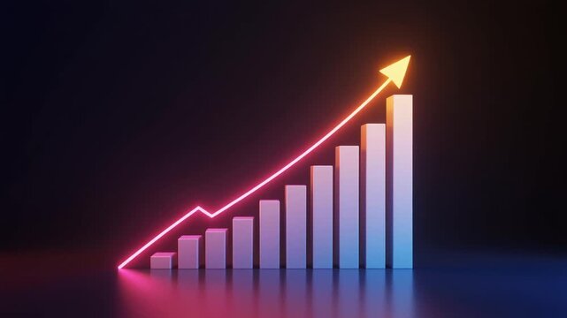 Neon-Glow Bar Chart Showing Upward Trend and Growth