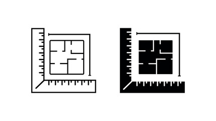 Property Measurement Icon, Ruler and Floor Plan Vector for Real Estate Layout, Dimensions, and Survey
