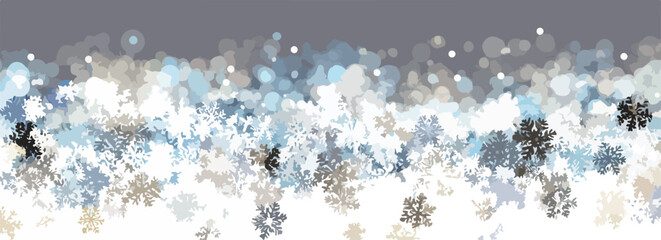 Elegant vector winter background featuring delicate falling snowflakes and soft bokeh lights, perfect for festive holiday designs and seasonal greetings.