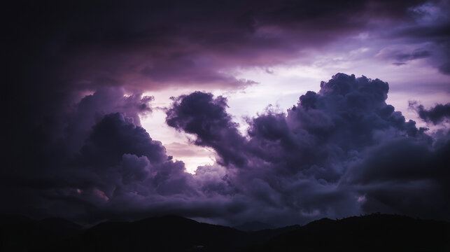 Dark purple storm clouds gathering before rainfall, dramatic sky formation, natural weather phenomenon. travel magazines, destination branding, designed for travel destination branding.